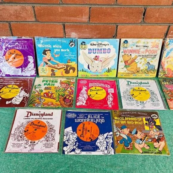 11 Musical STORY LP 45 RPM Walt Disney Disney Land Record Bambi Snow White Peter - Picture 1 of 10